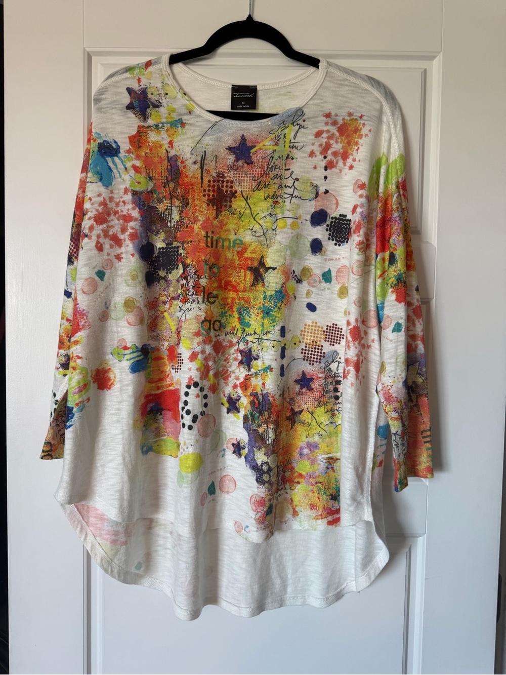 Inoah Abstract Paint-Splash White Women's Long Sleeve Top